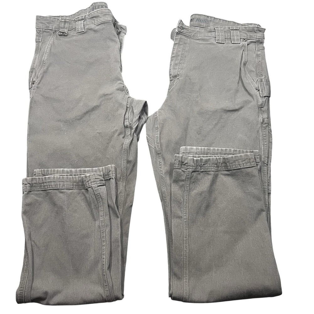 2 Pairs Duluth Trading Pants Mens 38x34 Flex Fire Hose Carpenter Workwear Grey